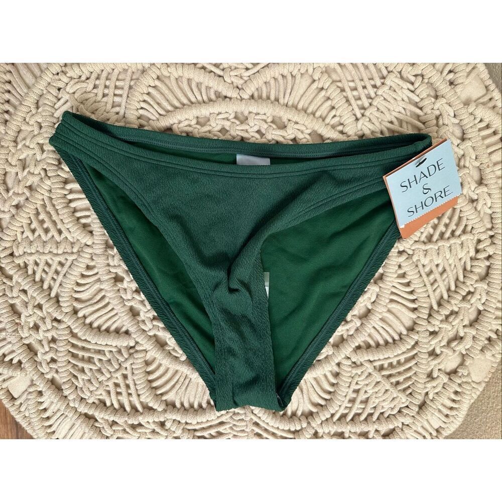 Shade and Shore Hunter Green Textured Bikini Swim Bottom Size Small New